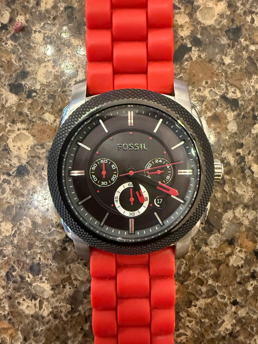Fossil Men's chronograph watch, FS4598 stainless steel case with olive dial. EUC